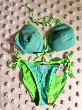 NWT 34D Le Mystere Two-Tone Green & Teal Bikini